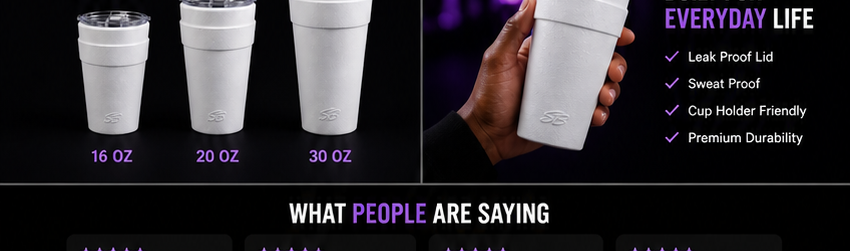 Double Cup available sizes and in-hand lifestyle photography